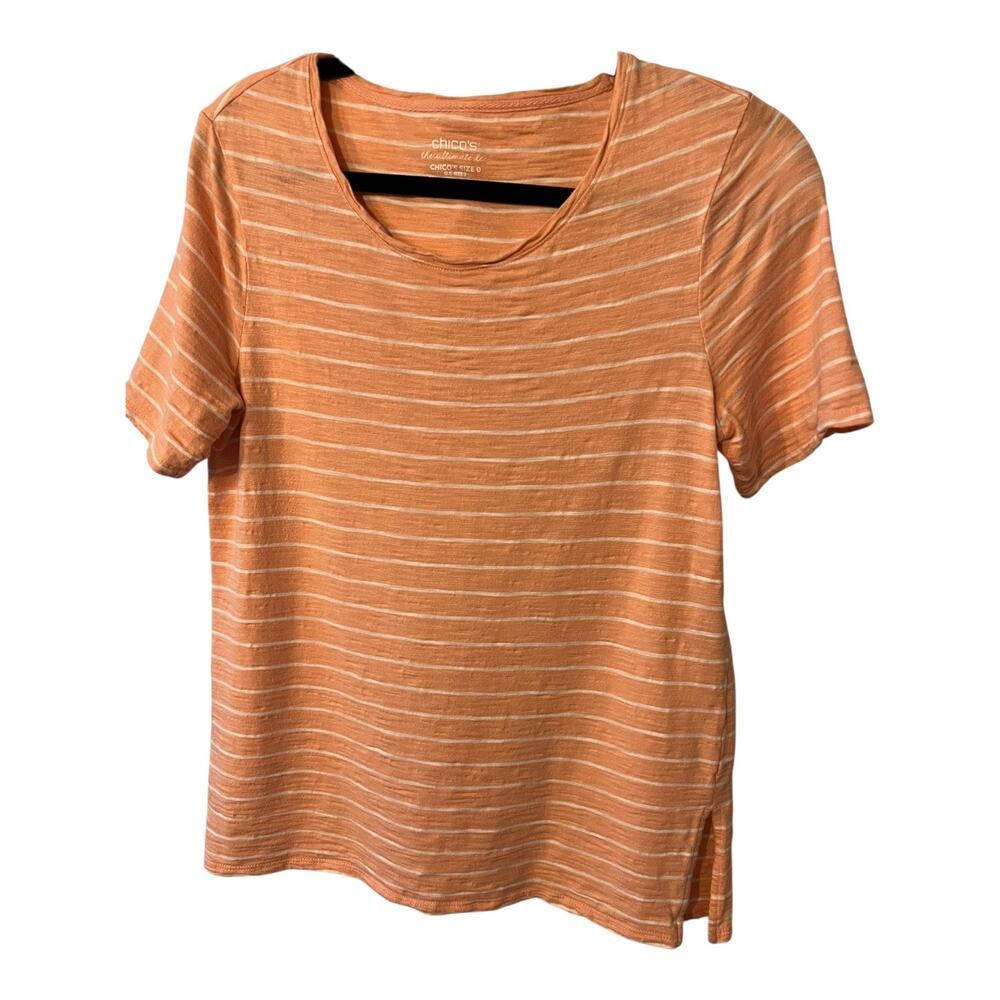 Chico’s The Perfect Tee Stripped Peach Cream Cotton Modal 
TShirt Size 0 Small